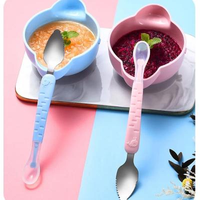 2-in-1 Baby Feeding Spoon &amp;amp; Food Scraper - Stainless Steel Double-Headed Fruit Puree Tool
