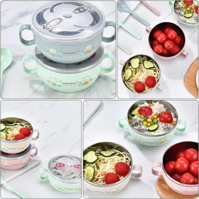 Cartoon Insulated Baby Bowl Set with Lid &amp;amp; Spoon – Stainless Steel Feeding Tableware