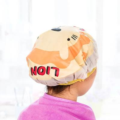 Waterproof Shower Cap Cartoon | PVC Hair Bonnet with Elastic Band &amp;amp; Lace Trim