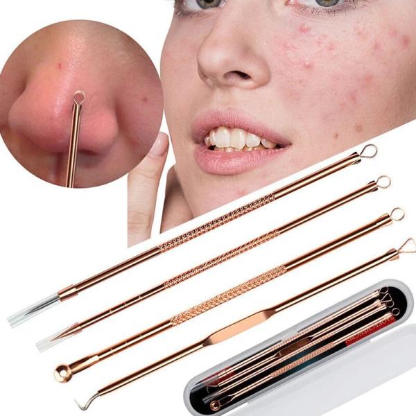 4pcs/set Pimple Popper Facial Blackhead Remover Pore Cleaner Extractor Face Skin Care Tools Blackhead Comedone Pimple Belmish Acne Remover Needles